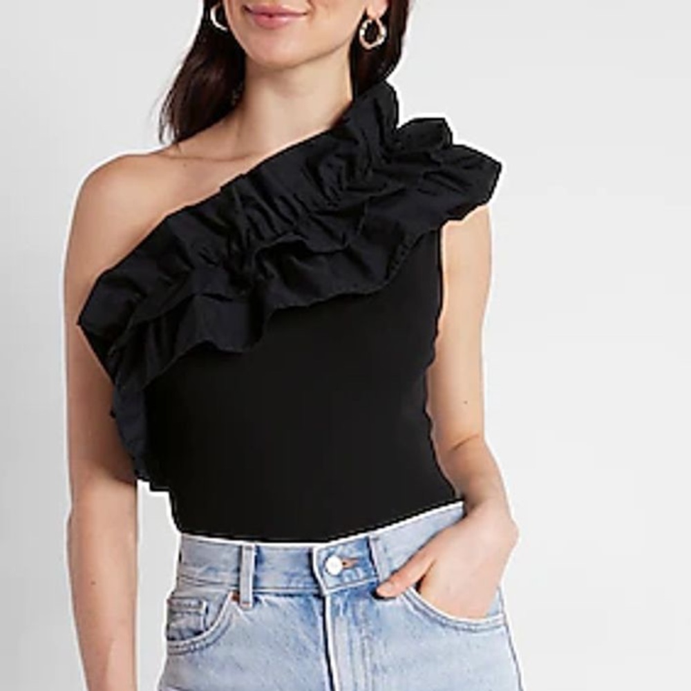 Express One Shoulder Cotton Ruffle Bodysuit
